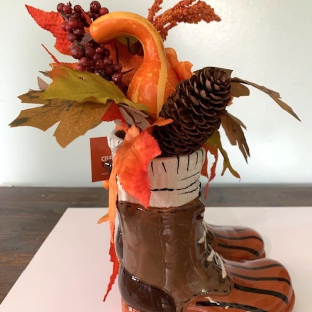 Ceramic Fall Boot Botanical Decor - Picture 5 of 8